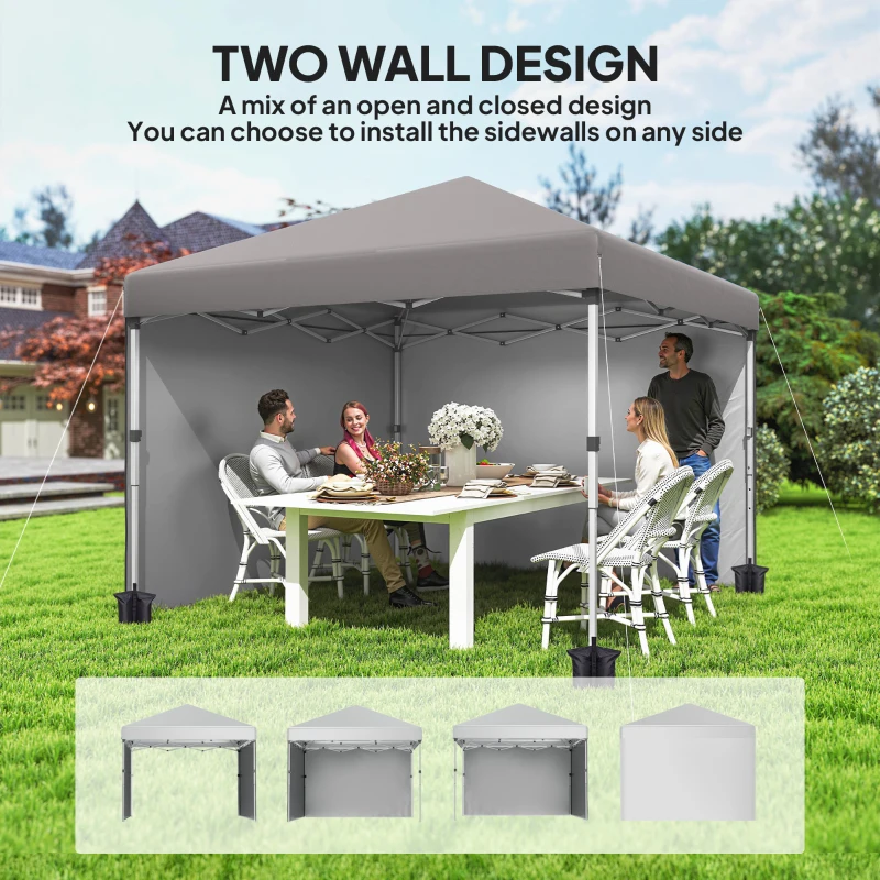 Outsunny 10' x 10' Pop Up Canopy with Sidewalls, Roller Bag, Height Adjustable Instant Tent for Outdoor, Garden, Patio, Grey