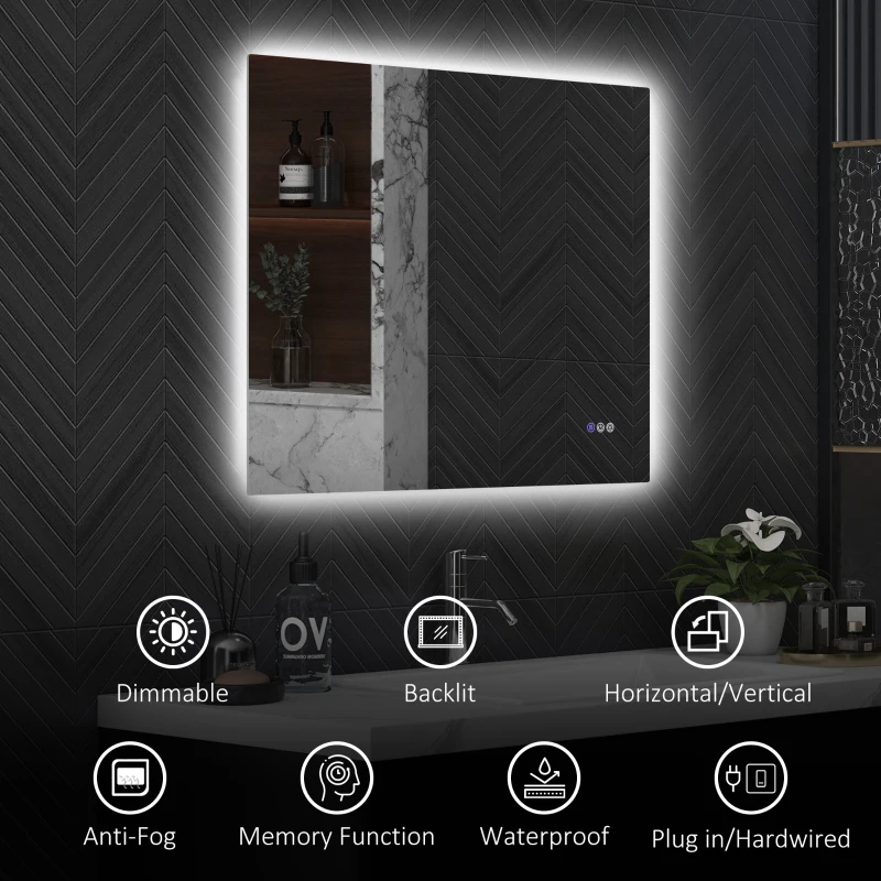 HOMCOM Dimmable Bathroom Mirror with Lights, 32" x 24" Backlit LED Mirror w/ Anti-Fog, Memory & Infinite Color Temperature