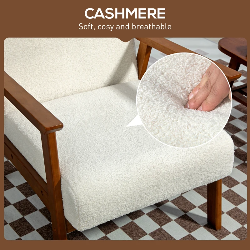 HOMCOM Living Room Chair Boucle Accent Chair for Bedroom with Wide Seat and Thick Padding, White