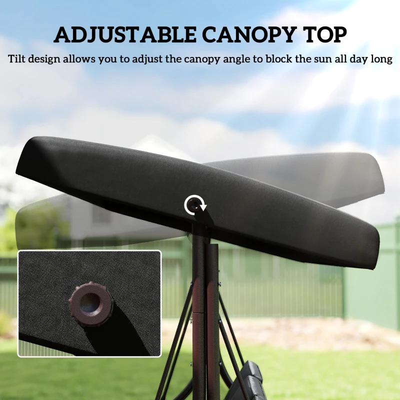 Outsunny Convertible Patio Swing Bed with Canopy and Cushions, 3 Seater Porch Swing for Outdoor, Backyard, Garden, Black