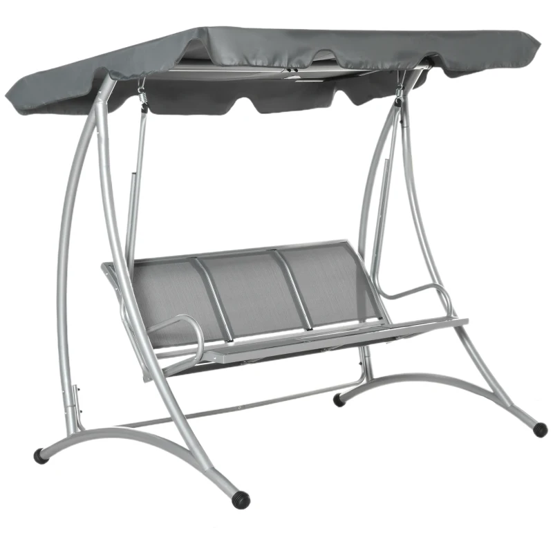 Outsunny 3 Person Patio Swing Seats with Adjustable Canopy Outdoor Swing Chair Bench for Garden, Poolside, Dark Grey