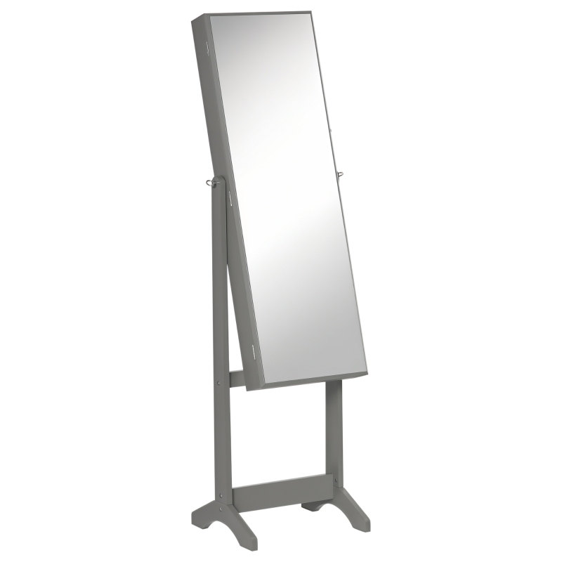 HOMCOM Mirror Jewelry Cabinet Armoire, Lockable Jewelry Organizer with Full-Length Mirror, 3 Angle Adjustable, Grey