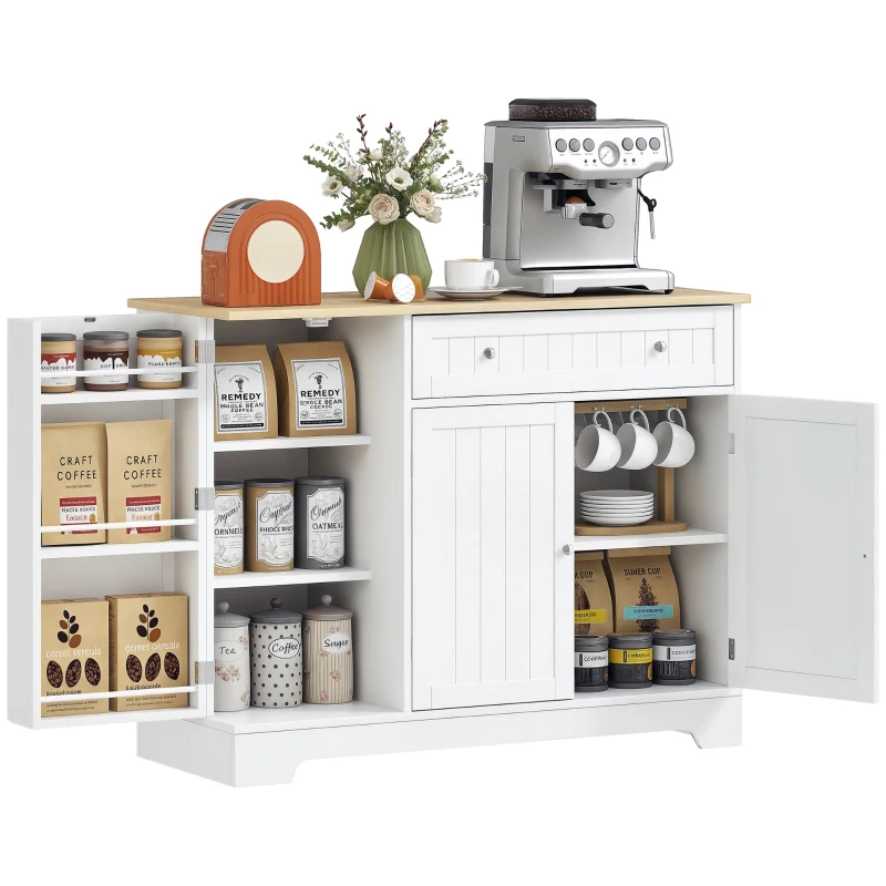 HOMCOM Modern Sideboard Cabinet, 41" Kitchen Buffet Cabinet with Drawer, Adjustable Shelf, 3 Doors for Dining Room, White