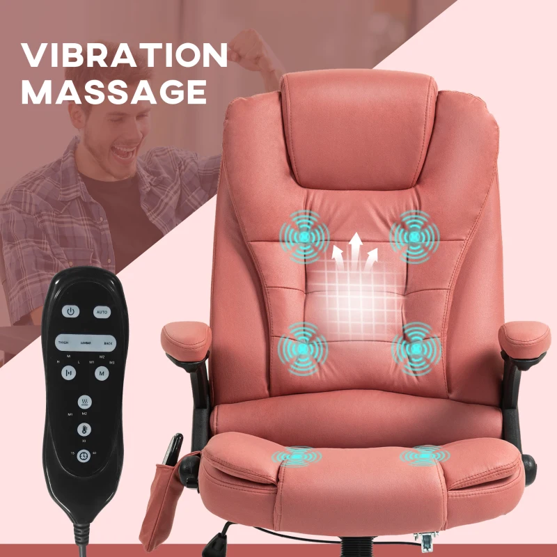 Vinsetto 6 Point Vibrating Massage Office Chair with Heat, Microfiber Massage Desk Chair with Reclining Backrest, Orange-red