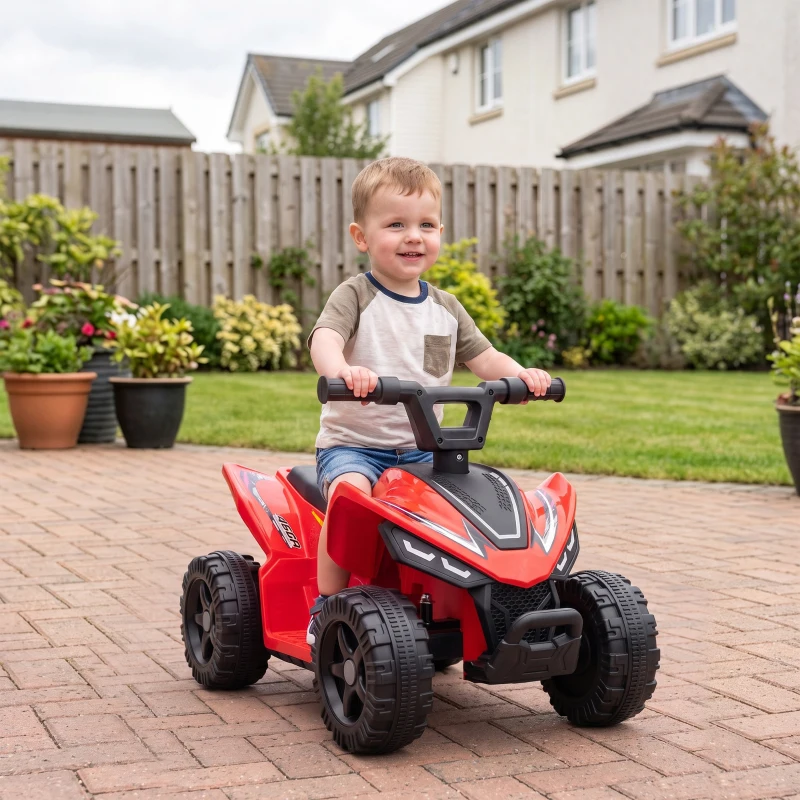 Qaba 6V Kids ATV, 4 Wheels Kids Quad with Button Control, 45Mins Runtime, Max 1.2MPH, Max 55lbs Load for 18-48 M, Red