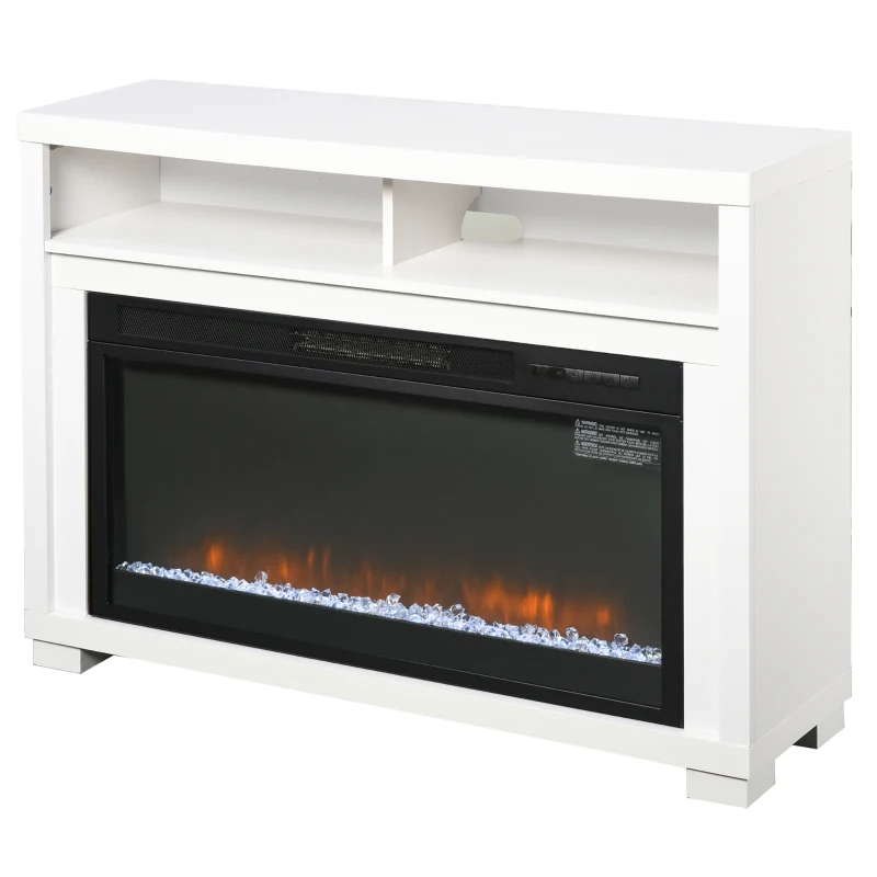HOMCOM 43.75" W x 31.5" H Electric Fireplace Mantel TV Stand, Media Console Center Cabinet with Two Shelves and Remote Control, White