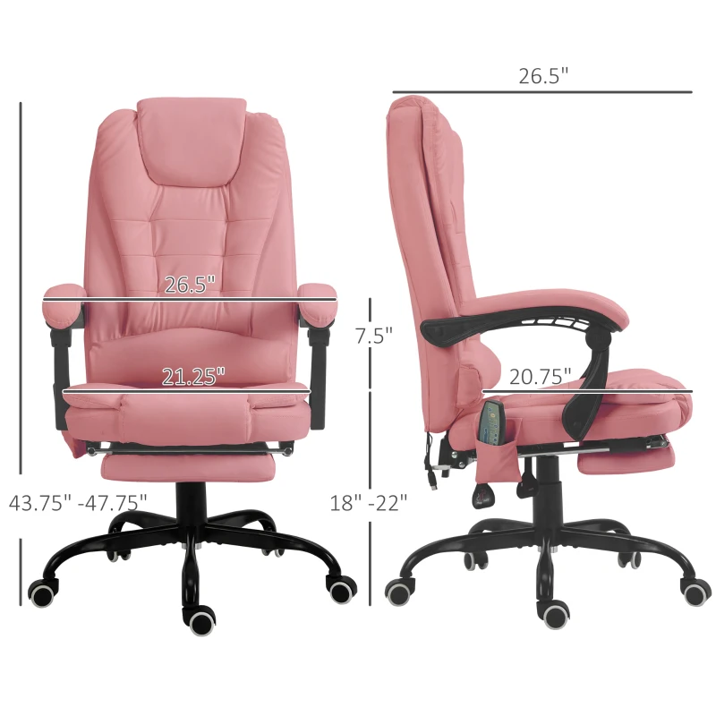 Vinsetto 7-Point Vibrating Massage Office Chair High Back Massaging Office Desk Chair with Lumbar Support, Footrest, Pink