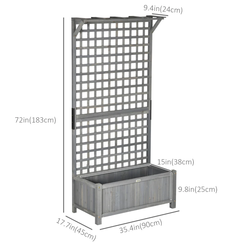 Outsunny Wood Planter with Trellis for Vine Climbing, Raised Garden Bed, Privacy Screen for Backyard, Patio, Deck, Dark Grey