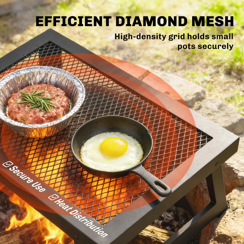 Outsunny Folding Campfire Grill, 22" x 12" Heavy Duty Carbon Steel Grill Grate with Folding Legs, Black