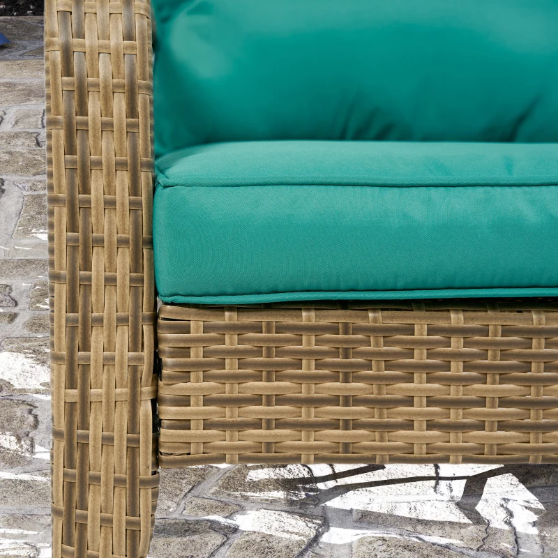 Outsunny Patio Adirondack Chair with Rattan Wicker, Soft Cushions, Tall Curved Backrest for Deck or Garden, Sky Blue