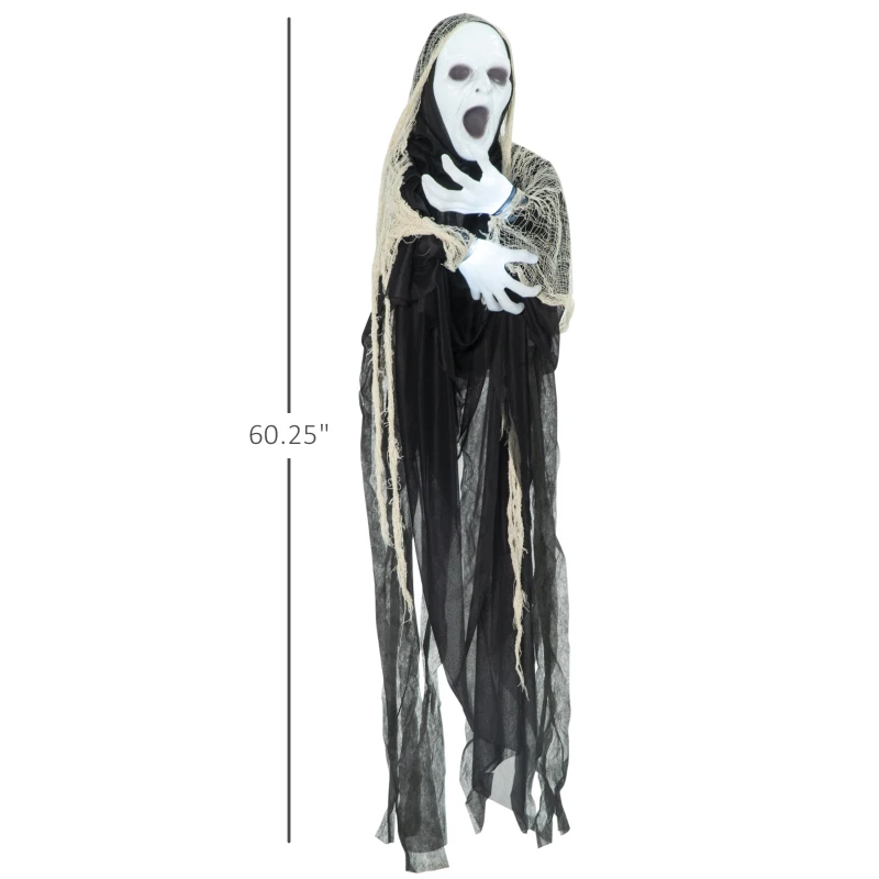 Outsunny 60" Outdoor Halloween Decorations Hanging Ghost Stretching Out Arms Animated Prop with Sound and Motion Activated Light Up Hands, Spooky Scream
