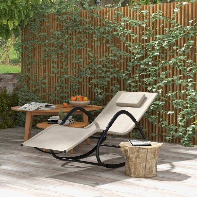 Outsunny UV Water Resistant Rocking Chair for Sunbathing, Lawn, Garden or Pool, Light Brown