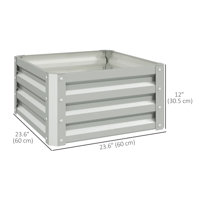 Outsunny Galvanized Raised Garden Beds, Outdoor Planter Box, Set of 2, for Flowers, Herbs and Vegetables, Light Grey