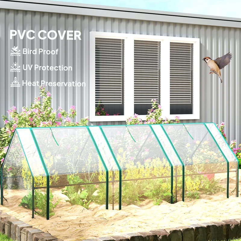 Outsunny Portable Mini Greenhouse Tunnel Growing Tent Plants Flower Warm House w/ Zippered Roll-up Doors, Clear