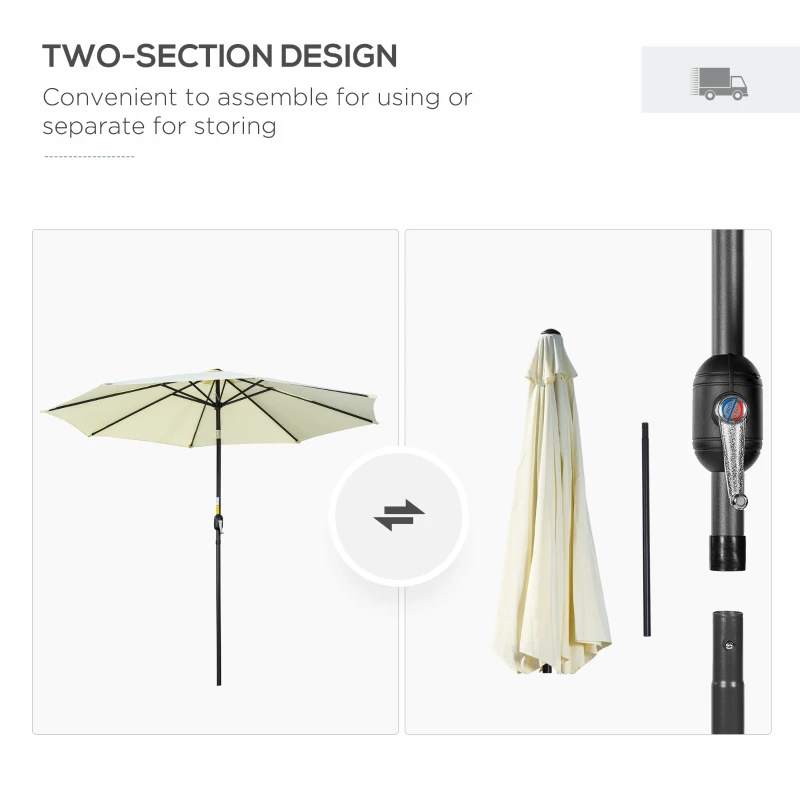 Outsunny 10' x 8' Round Market Umbrella, Patio Umbrella with Crank Handle and Tilt, Outdoor Parasol for Garden, Beige