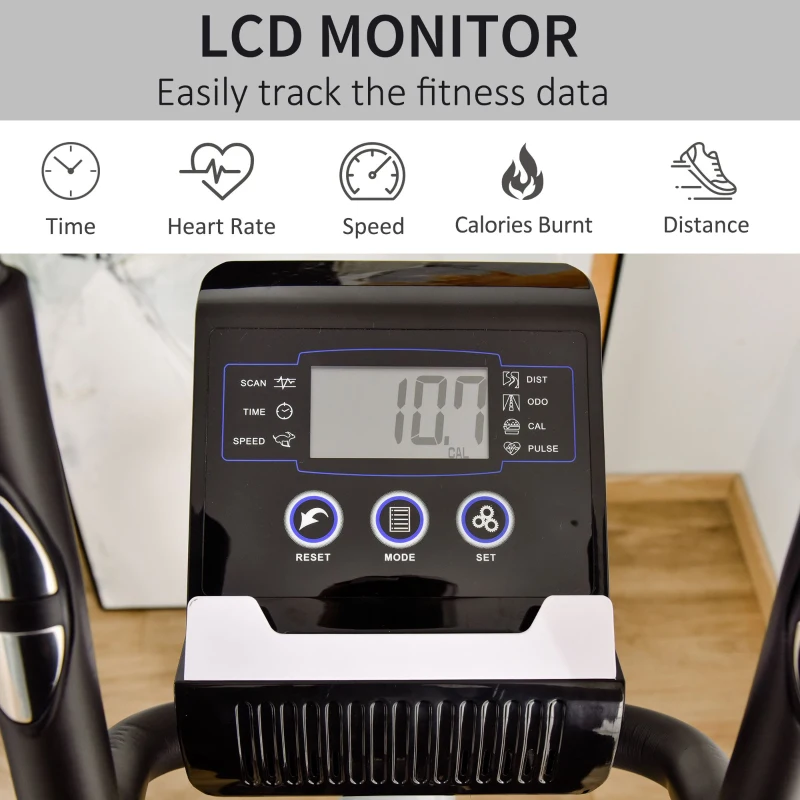 Soozier Elliptical Trainer Magnetic Cardio Workout Exercise Bike Cross Trainer with 8 Level Resistance, LCD Digital Monitor, Pad Phone Holder, Great for Home Office Gym