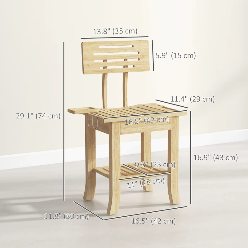 HOMCOM Bathroom Bench with Back, Bamboo Shower Bench with Towel Rack, Shower Head Holder and Soap Dish, Natural Wood