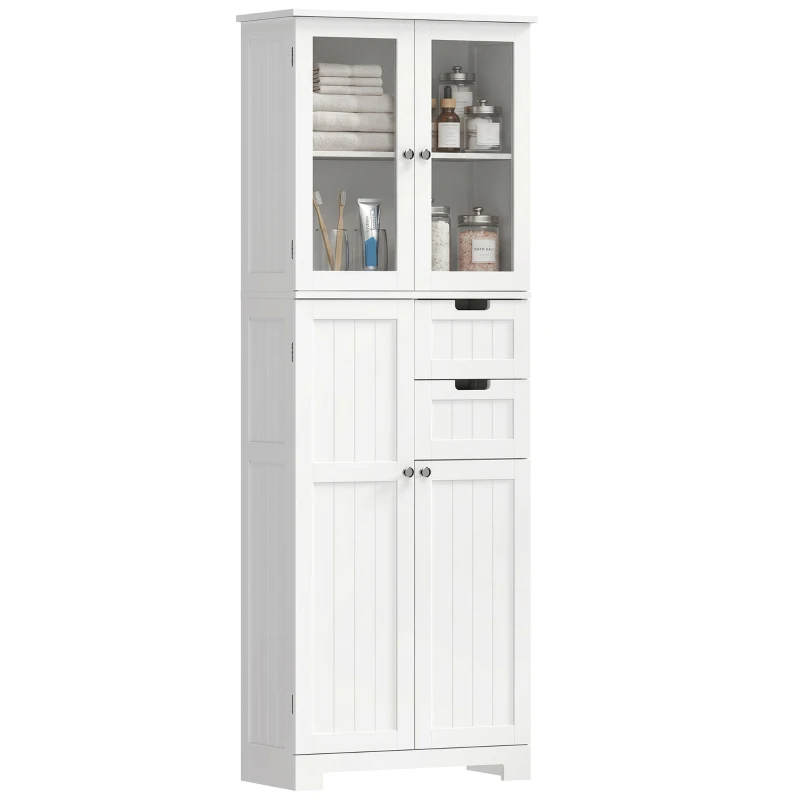 HOMCOM Floor Bathroom Storage Cabinet, Tall Bathroom Cabinet with Adjustable Shelves, for Kitchen, Living Room, White