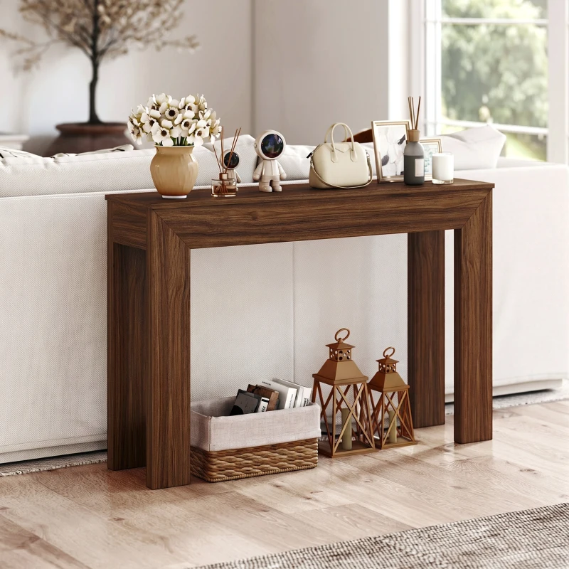 HOMCOM Modern Console Table, 47" Narrow Entryway Table, Walnut