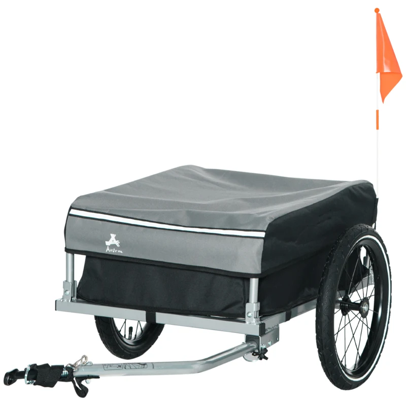 Aosom Bike Cargo Trailer, Foldable Bicycle Trailer, Luggage Wagon with Hitch, Removable Cover, Triple Safety Features and 16'' Wheels