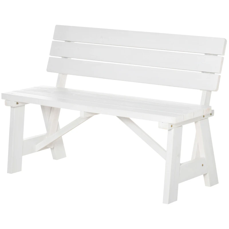 Outsunny Wooden Garden Bench for Outdoor, 2-person Patio Bench, Loveseat Furniture for Lawn, Deck, Yard, Porch and Entryway, White