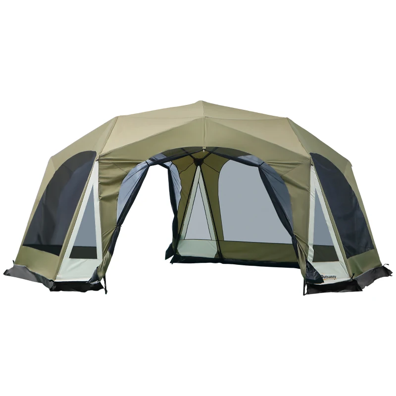 Outsunny 20 Person Camping Tent, Outdoor Cabin Tent Tent with 2 Doors, Screen Room, Family Dome Tent for Hiking, Backpacking, Traveling, Easy Set Up, Army Green