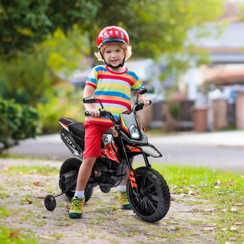 Qaba 12V Aprilia Licenced Kids Motorcycle with Training Wheels, Spring Suspension, LED Light, USB, Music, Red