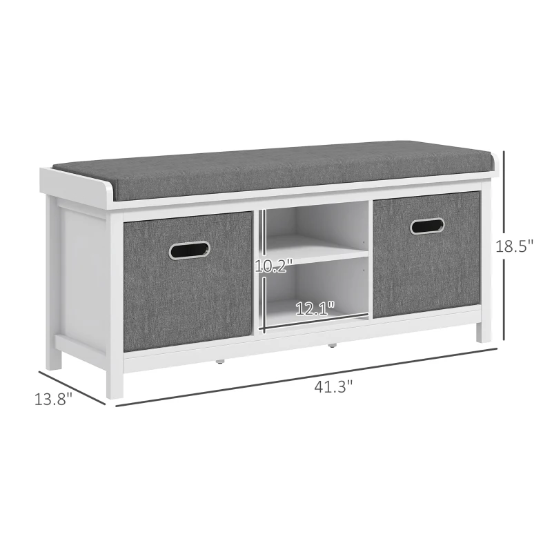 HOMCOM Shoe Storage Bench with Cushioned Seat, Entryway Bench Seat with 2 Drawers and Adjustable Shelf for Hallway, White