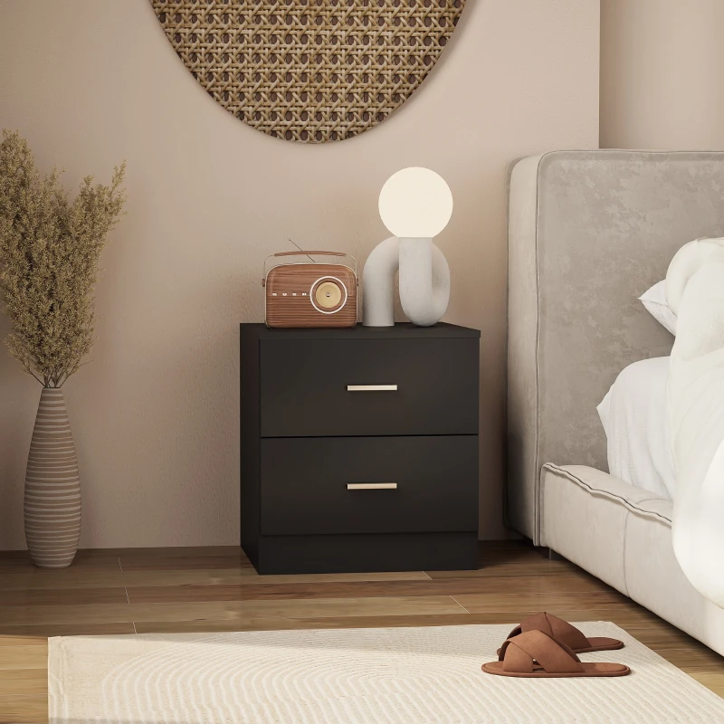 HOMCOM Bedside Table with 2 Drawers, Modern Nightstand for Bedroom, Black