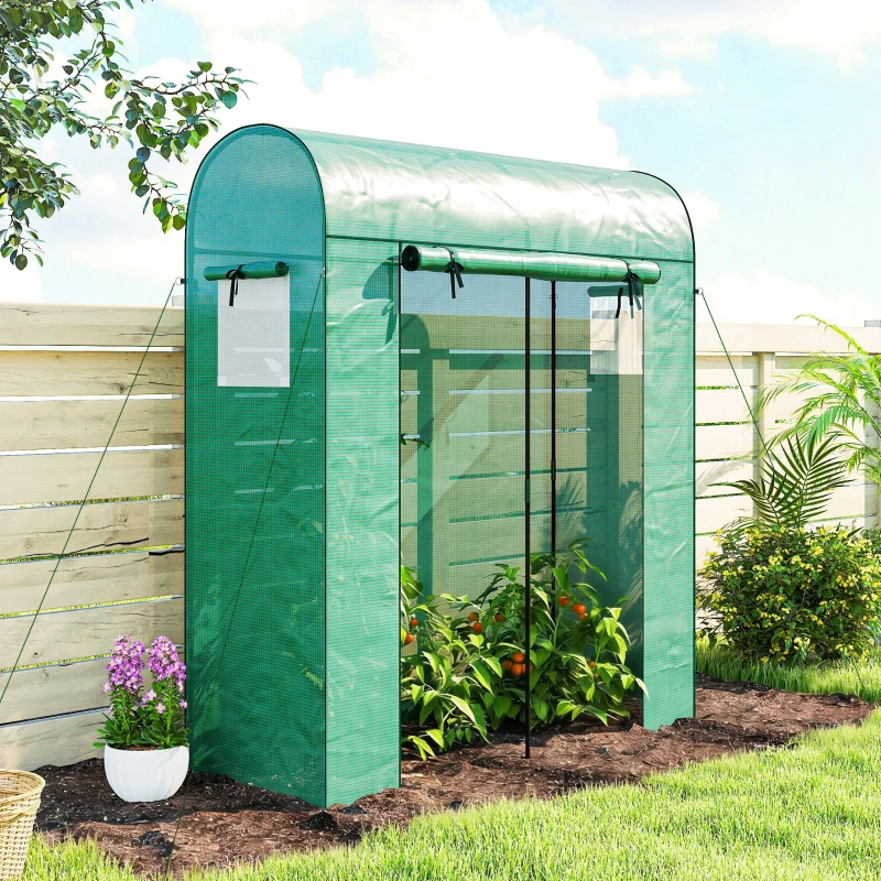 Outsunny Mini Greenhouse, Portable Garden Green House with Roll-up Door and Mesh Windows, 6' x 2' x 6.6', Green