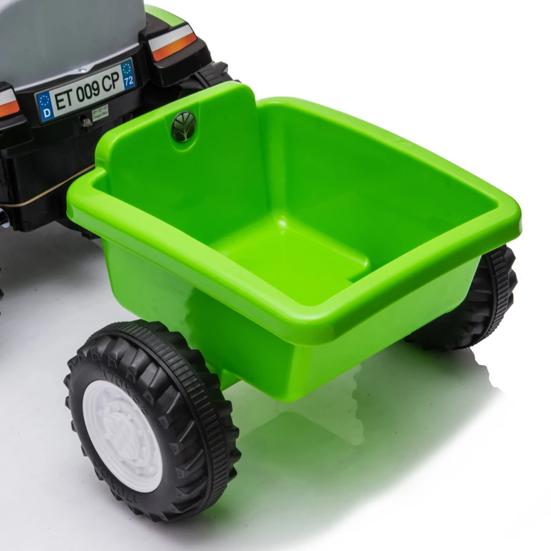 Qaba 2 in 1 Kids Ride On Tractor, 6V Electric Vehicle with Detachable Trailer, Music, Horn, Lights for Ages 1-3 Years, Green