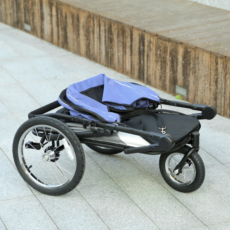 PawHut 3 Wheels Dog Stroller w/ One-Hand Fold, Rubber Wheels, Storage Bag, Soft Cushion, for Small & Medium Dogs, Blue