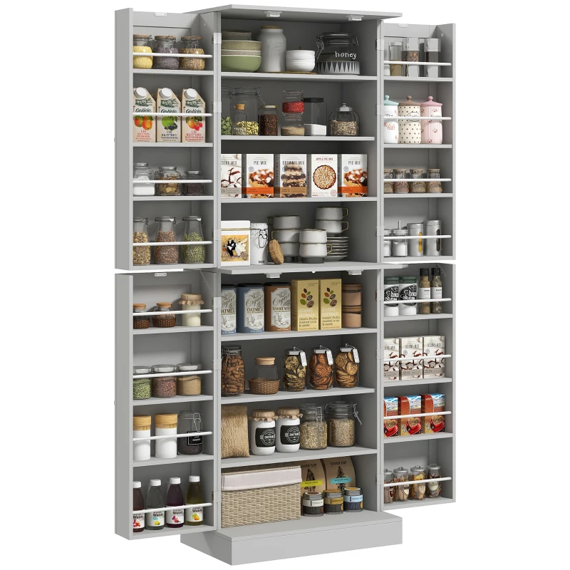 HOMCOM 65" Kitchen Cabinet, Kitchen Pantry Cabinet with 4 Doors and 16 Door Shelves for Dining Room, Gray