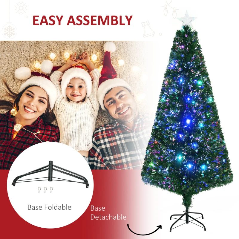 HOMCOM 6' Tall Douglas Fir Pre-Lit Artificial Christmas Tree with Realistic Branches, 24 Multi-Color LED Lights, Fiber Optics and 230 Tips
