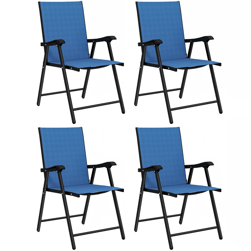 Outsunny Folding Patio Chairs Set of 4, High Back Outdoor Dining Chairs with Breathable Mesh Seat for Lawn, Deck, Blue