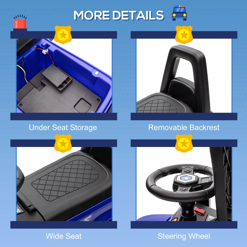 Aosom Kids Push Ride On Car with Working PA System and Horn, Police Truck Style Foot-to-Floor Sliding Car, Blue