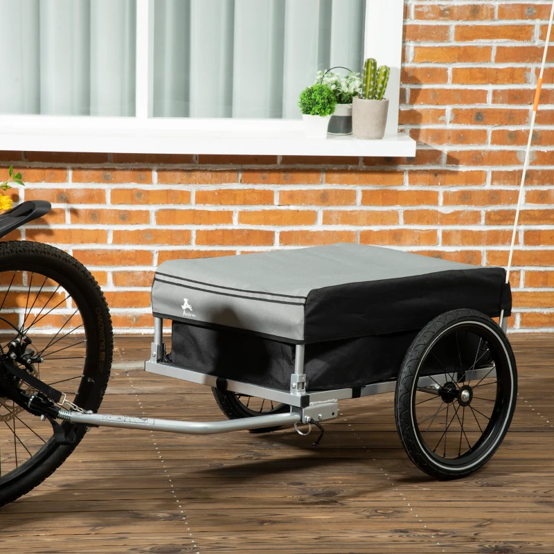 Aosom Bike Cargo Trailer, Foldable Bicycle Trailer, Luggage Wagon with Hitch, Removable Cover, Triple Safety Features and 16'' Wheels