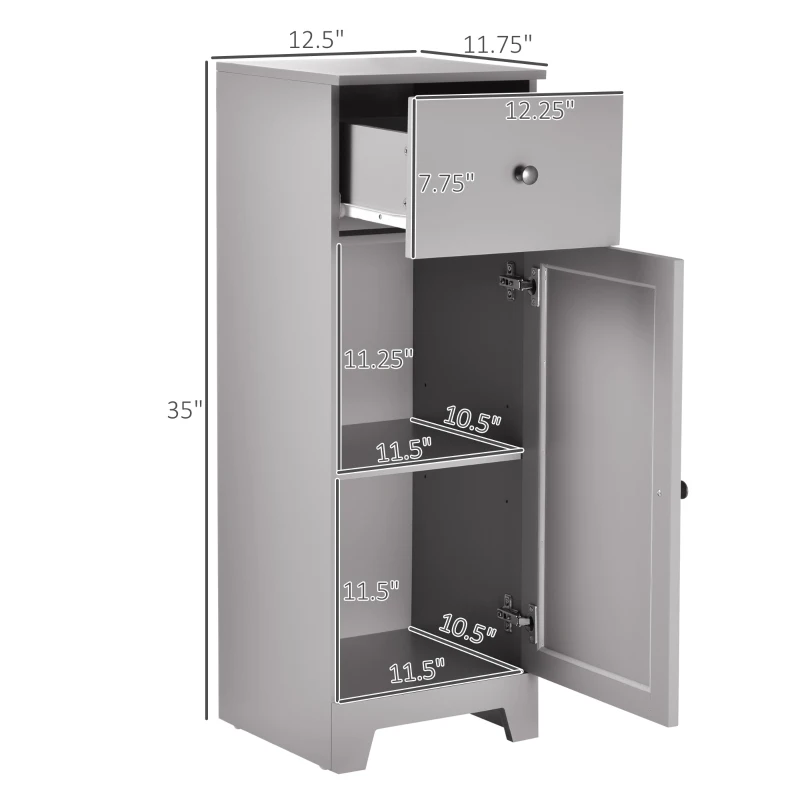 kleankin Short Bathroom Storage Cabinet, Cabinet Organizer with 1 Drawer and Adjustable Shelf for Living Room, Gray