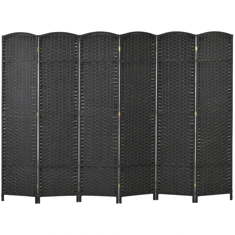 HOMCOM 5.6 Ft Tall Folding Room Divider, 6-panel Portable Privacy Screen, Hand-Woven Partition Wall Divider, Black