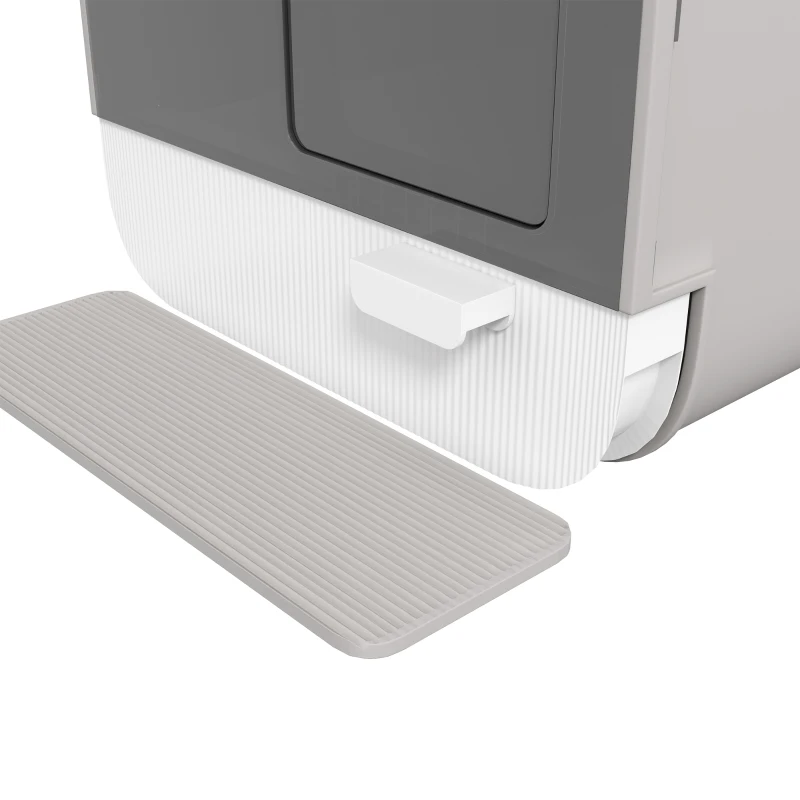 PawHut Cat Litter Box with Lid, Removable Tray, Scoop, Filter, Light Grey