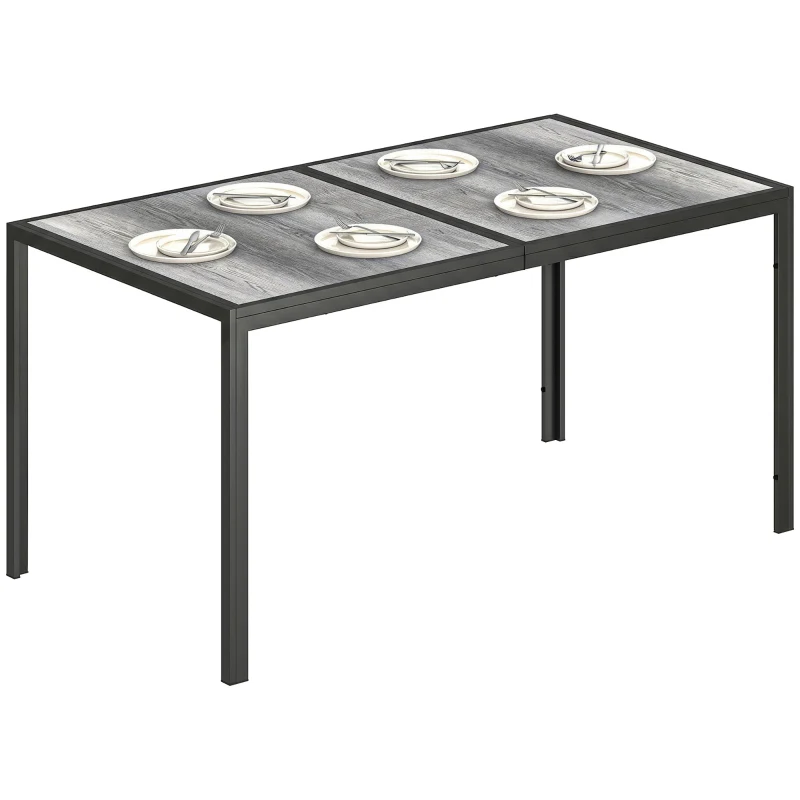 Outsunny Outdoor Dining Table for 4-6, 59" Outdoor Patio Table with Metal Legs, Wood-Effect Top, Grey