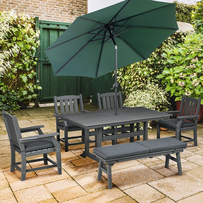 Outsunny 6 Pieces Patio Dining Set, 6 Seater Outdoor Table and Chairs, Conversation Furniture, Armrests, Dark Gray