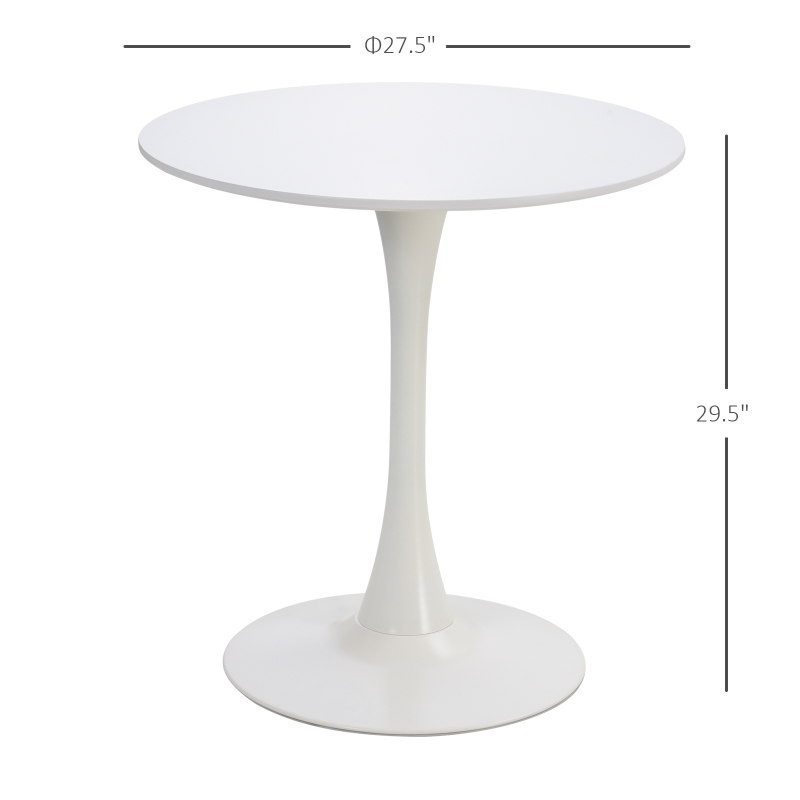 HOMCOM  Modern 27.5" Round Cocktail Table with a Stable Metal Base for Living Room, Porch, and Parties, White