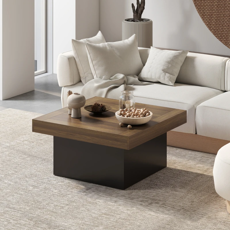 HOMCOM Square Coffee Table with 16-Colour LED Lights, 35-inch Modern Center Table for Living Room, Walnut