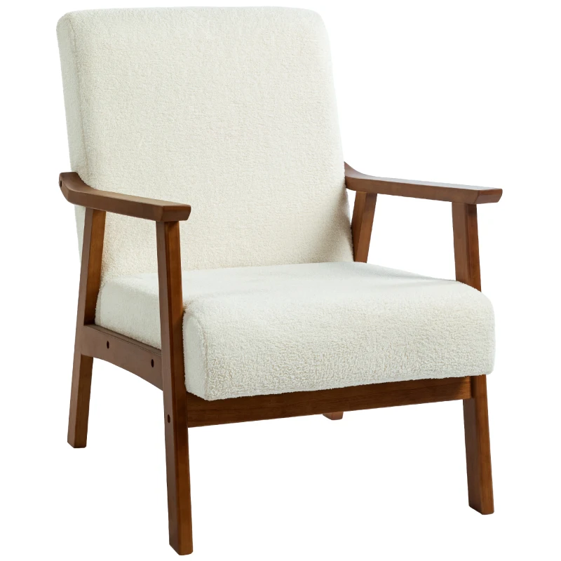 HOMCOM Living Room Chair Boucle Accent Chair for Bedroom with Wide Seat and Thick Padding, White