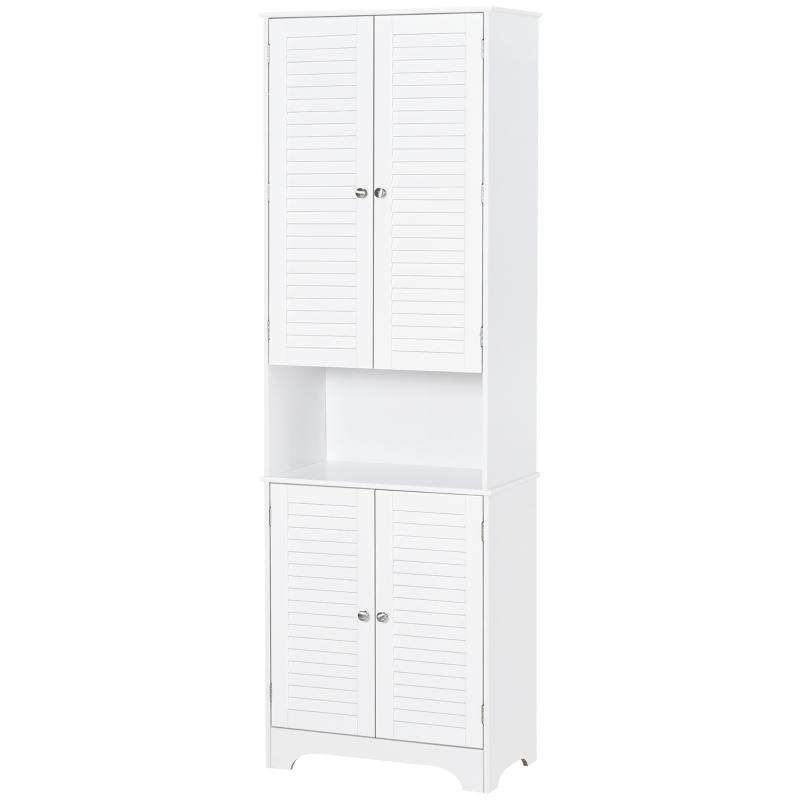 HOMCOM Tall Bathroom Storage Cabinet, Slim Bathroom Cabinet with 4 Shutter Doors and Adjustable Shelves, Toilet Vanity Cabinet, Narrow Organizer, White
