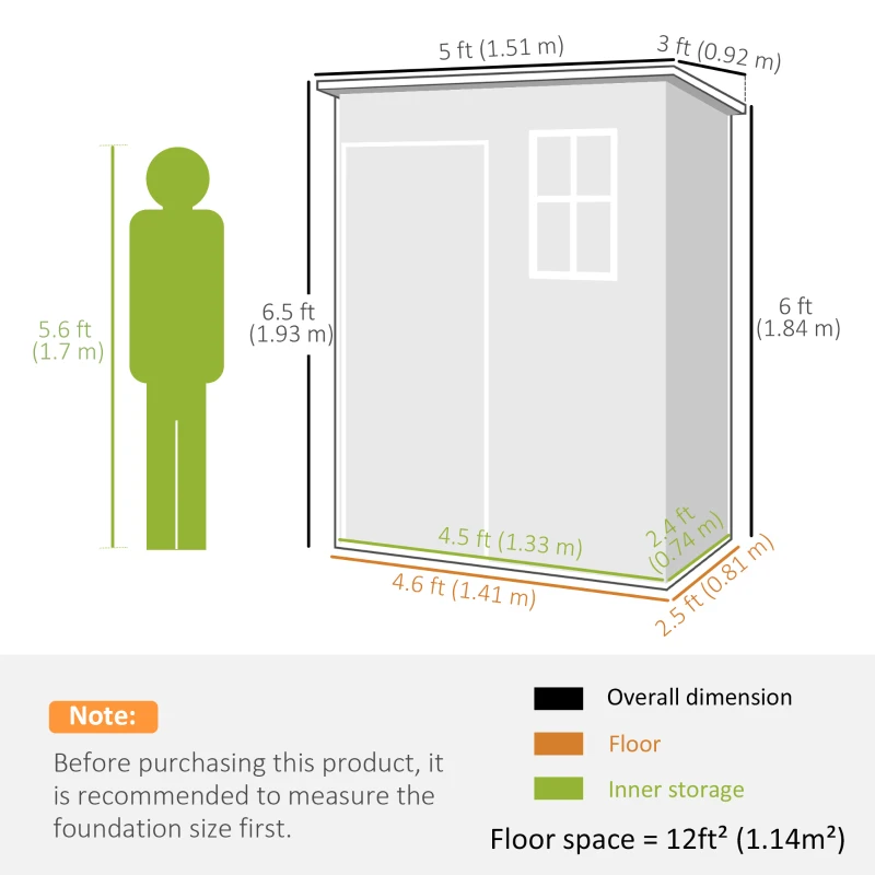 Outsunny 5 x 3FT Garden Shed with Floor, Outdoor Storage Shed with Lockable Door, Window and Vent for Backyard, Patio, Grey