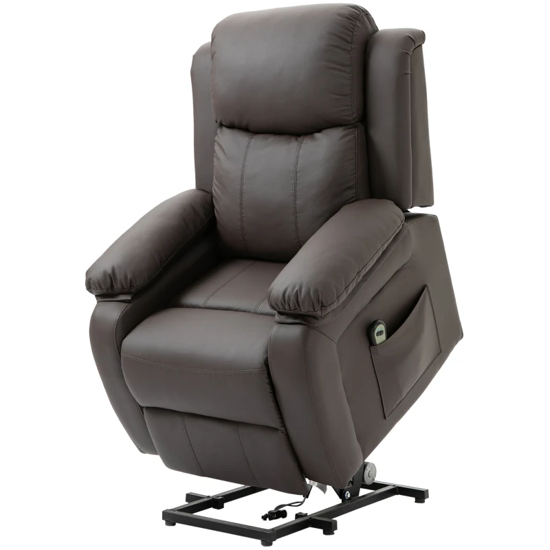 HOMCOM Living Room Power Lift Chair, PU Leather Electric Recliner Sofa Chair for Elderly with Remote Control, 3 Positions, Side Pockets, Extended Footrest, Brown