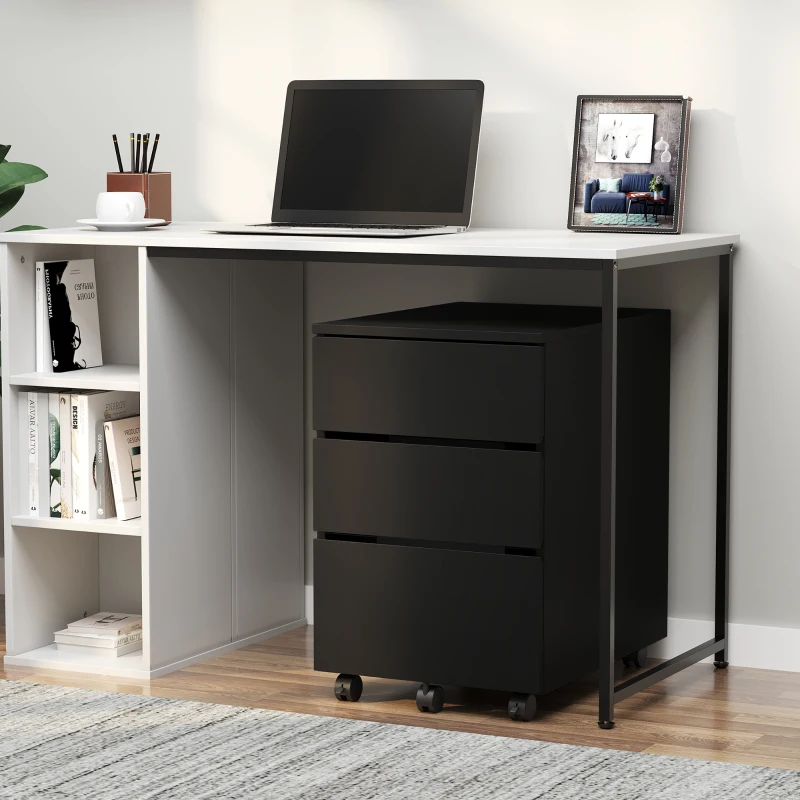 HOMCOM 3 Drawer Storage Cabinet, Mobile Desk Cabinet Under Desk with Wheels, Printer Stand for Home Office, Black