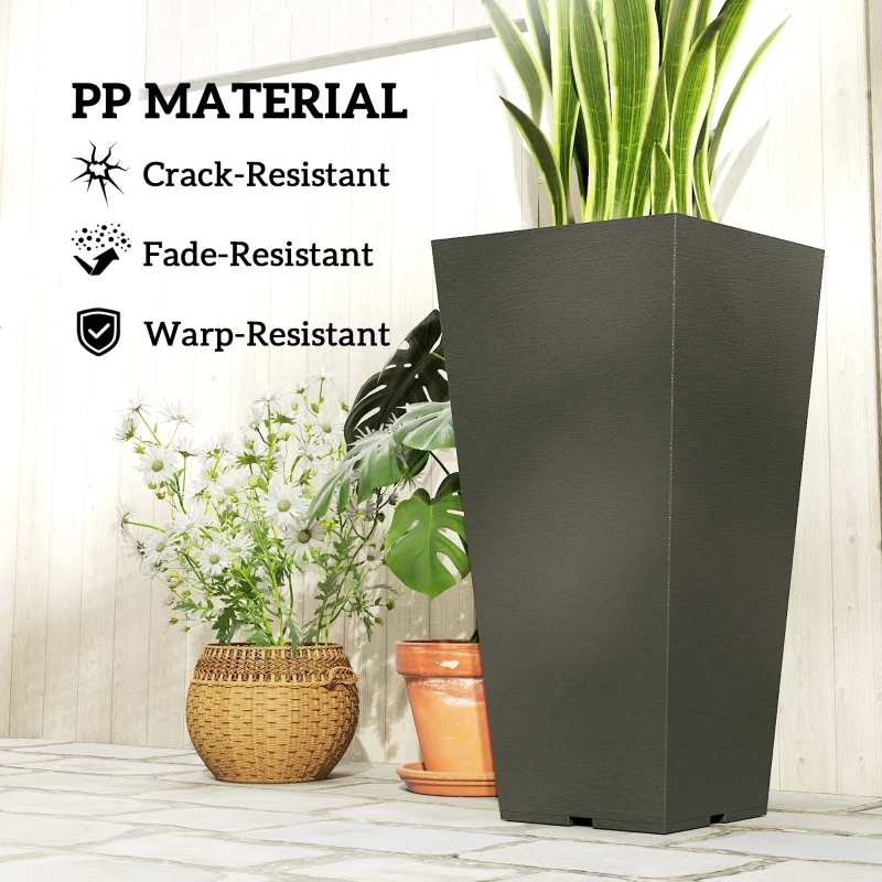 Outsunny 23" Tall Planters Set of 2, Indoor Outdoor Stackable Taper Planters with Marble Finish and Drainage Holes, Black